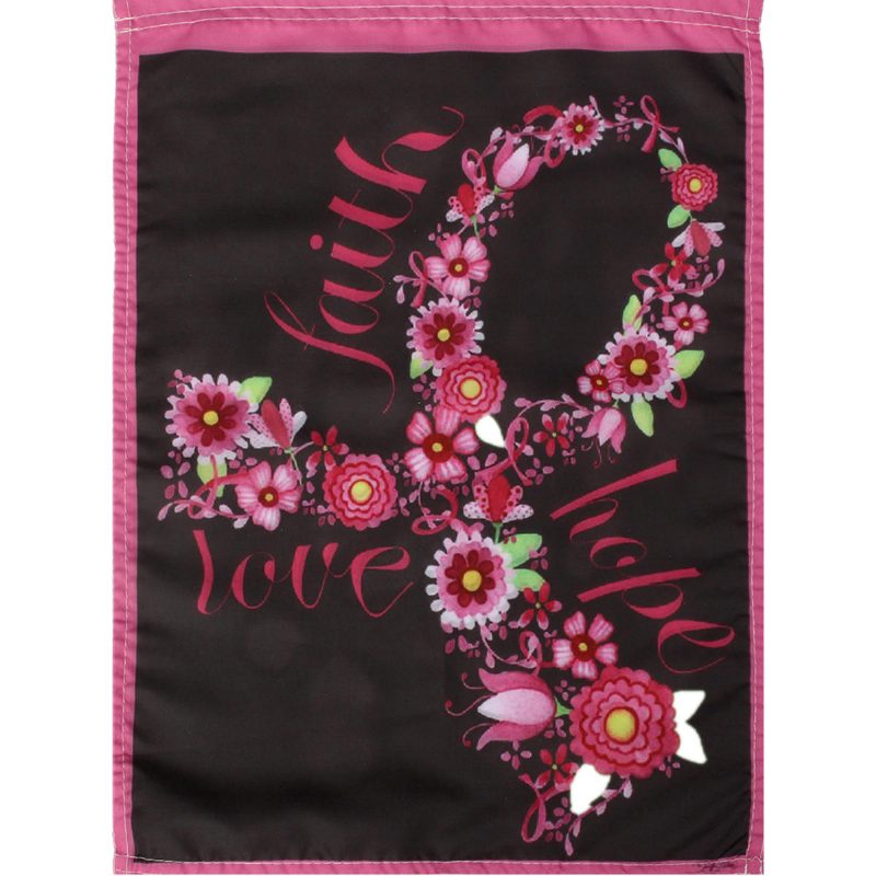 12.5" X 18" Faith Hope Love Garden Flag Ružová Stuha Povedomie O Rakovine Prsníka Kvetinové Dekorácie