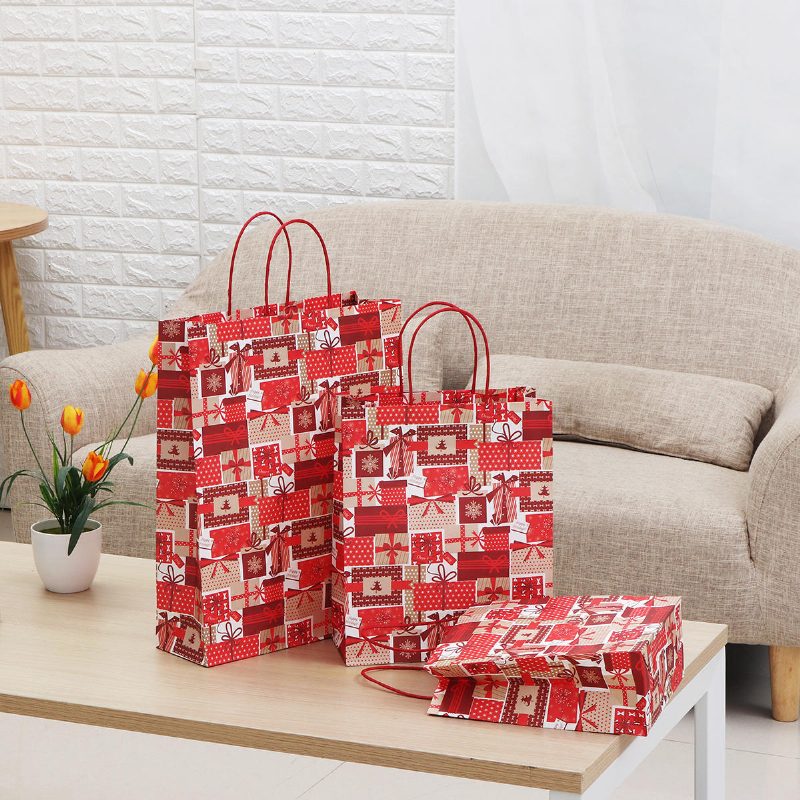 12ks/lot Christmas Kraft Paper Bag Santa Gift Bag Candy Bag Party Sup