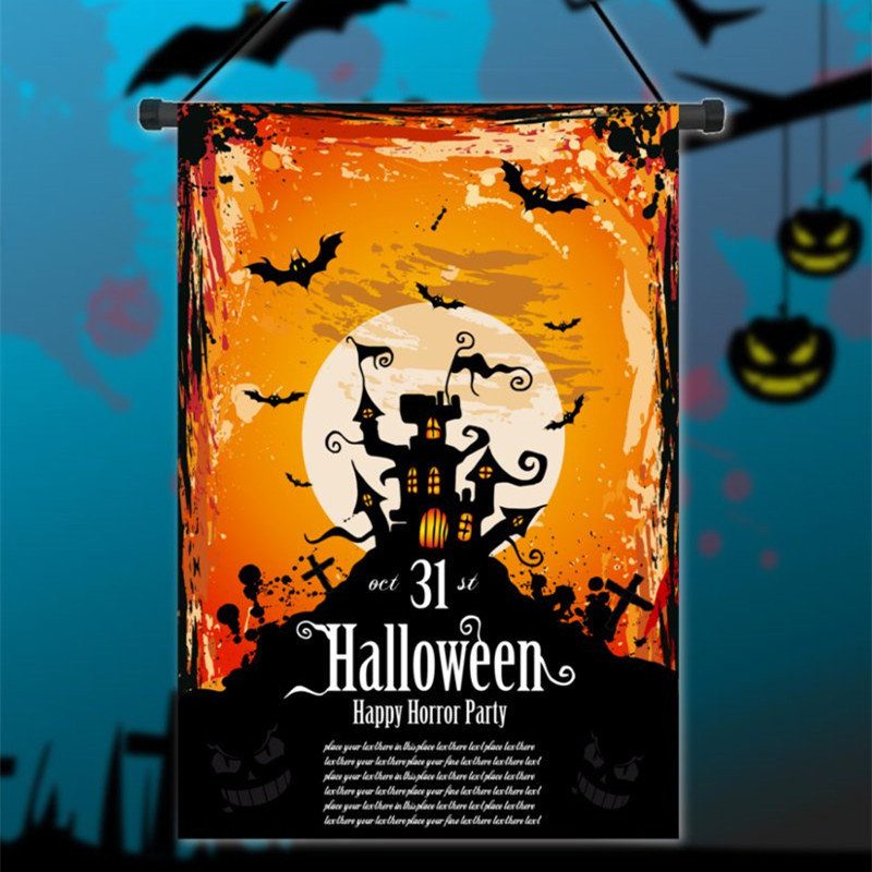 30x45cm Halloween Polyester Záhradná Sviatočná Dekorácia S Vlajkou Čierneho Hradu Bat