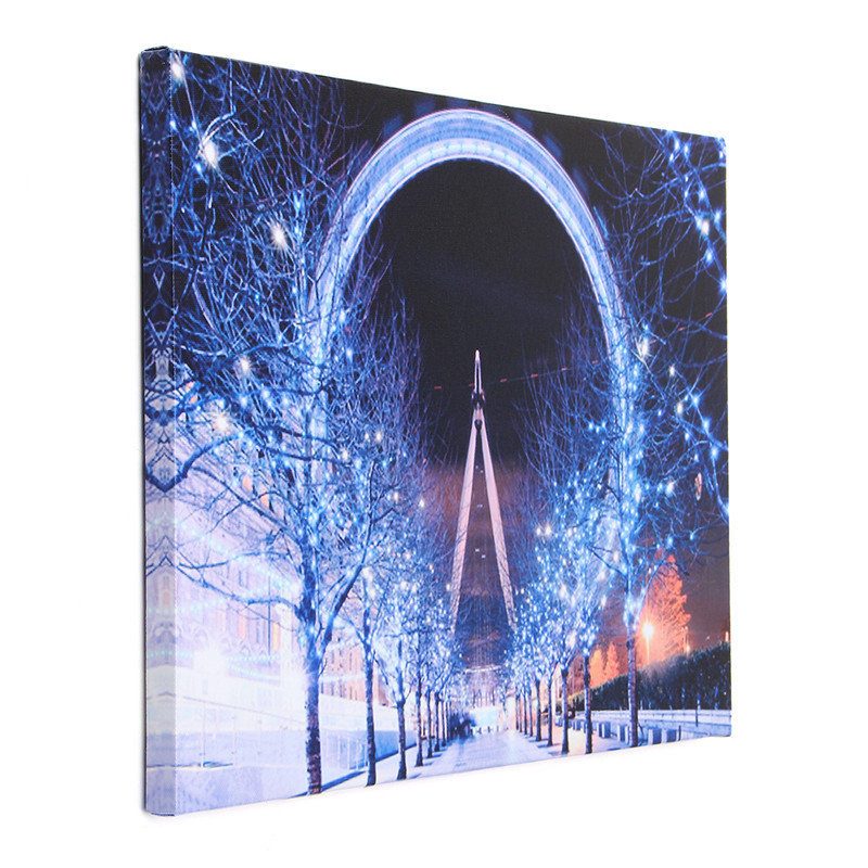 40 X 30 cm Prevádzkové Led Vianočné Snowy Street Ruské Koleso Nálepka Na Plátne Art