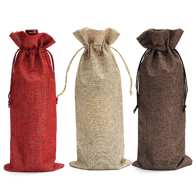 5ks Prírodná Jutová Pytlovina Vintage Svadobné Darčeky Hessian Wine Bottle Bags