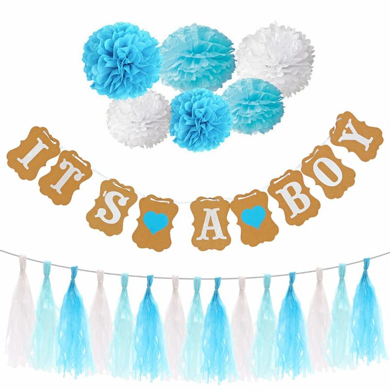 Boy Girl Baby Shower Set Banner Papierová Bambulka Strapec Ozdoba Na Narodeninovú Oslavu