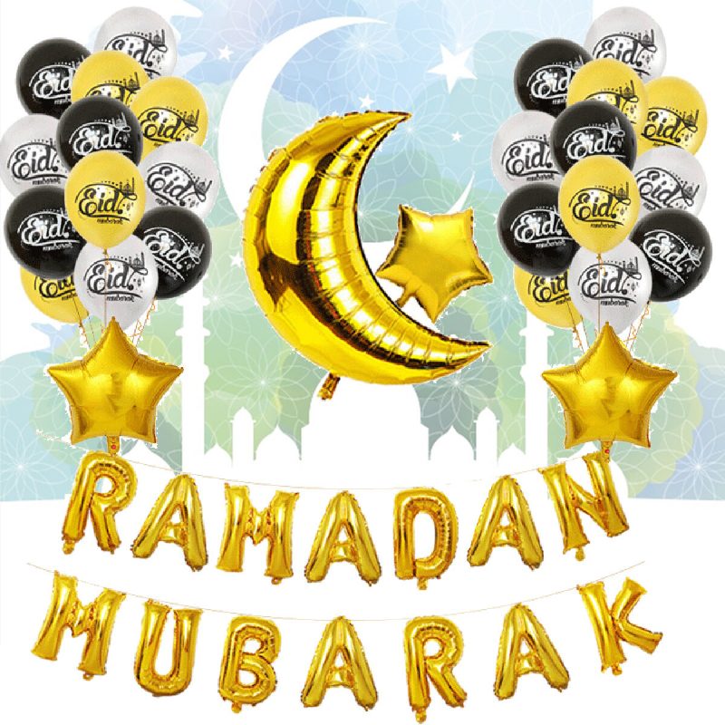 Eid Ramadan Mubarak Letter Pentagram Moon Party Fóliová Balónová Dekorácia