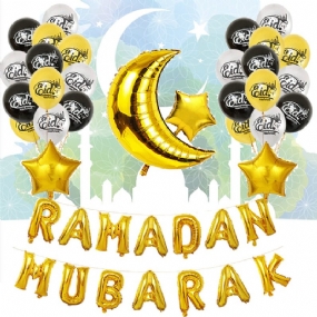 Eid Ramadan Mubarak Letter Pentagram Moon Party Fóliová Balónová Dekorácia