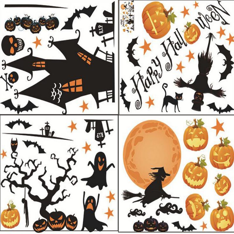 Halloween Vodotesné Pvc Samolepky Na Stenu Gotická Tekvica Lucerna Čarodejnícky Vzor Diy Domáca Detská Izba Dekorácia Detskej Izby