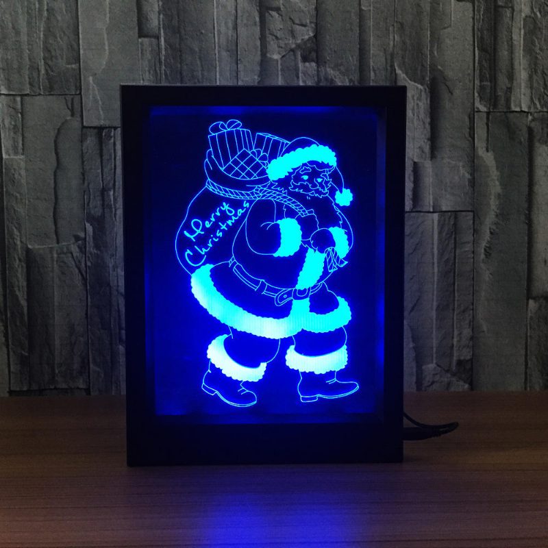 Led 3d Vianočný Farebný Fotorámik Nočné Osvetlenie 7 Farieb Na Diaľkové Ovládanie Stolová Lampa Santa