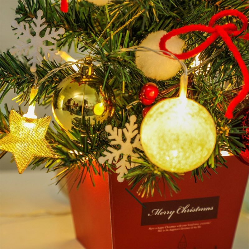 Mini Vianočný Stromček Stolný So Svetlami 50 cm Zlatá A Červená Súprava Vianočných Stromčekov