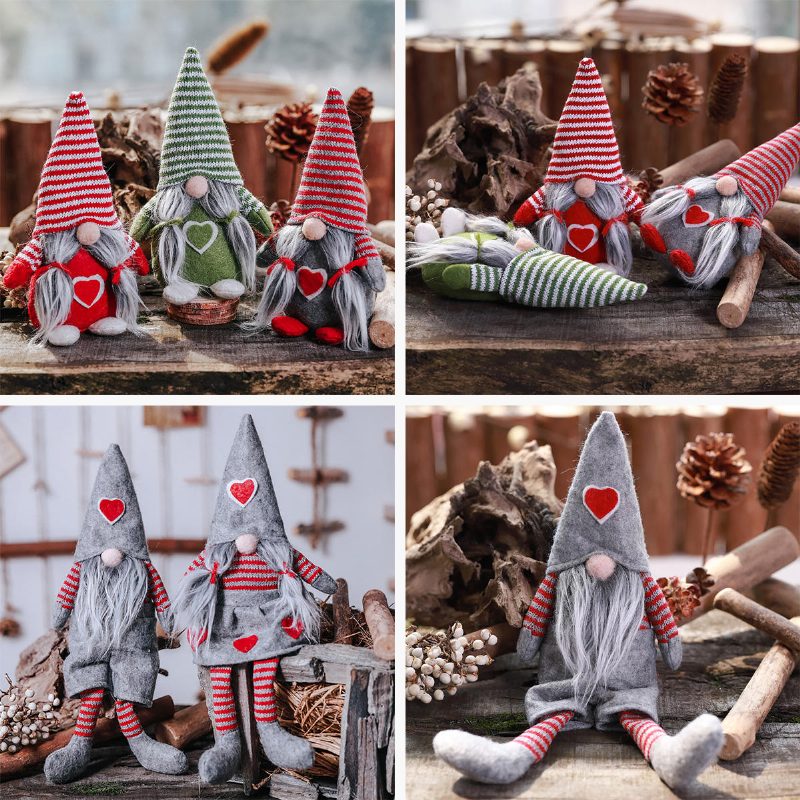 Netkaná Čiapka So Srdcom Ručne Vyrobený Gnome Santa Vianočné Figúrky Ornament Dekorácie Na Sviatočný Stôl Slávnostný Darček