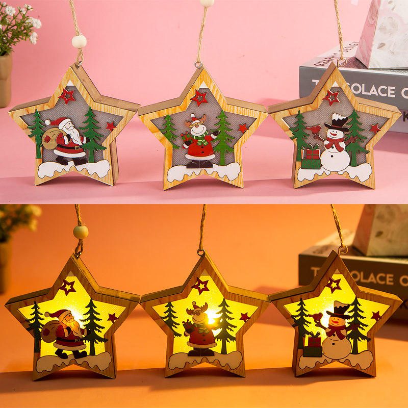 Svietiace Vianočné Drevené Ozdobné Led Svetlo Santa Claus Deer Lampa Xmas