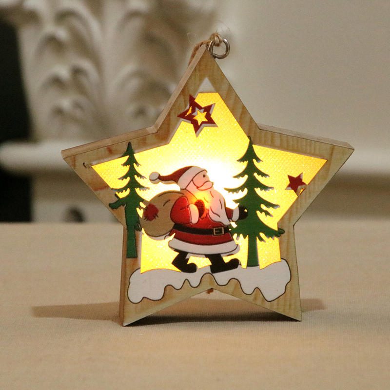 Svietiace Vianočné Drevené Ozdobné Led Svetlo Santa Claus Deer Lampa Xmas