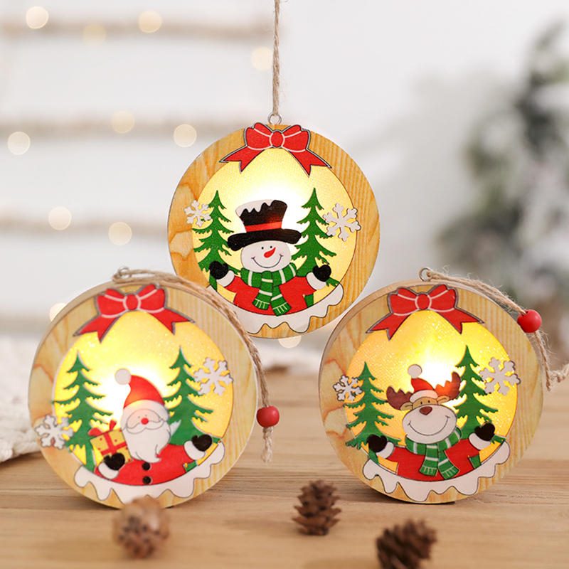 Svietiace Vianočné Drevené Ozdoby Led Svetlo Santa Claus Deer Lamp Dekorácie