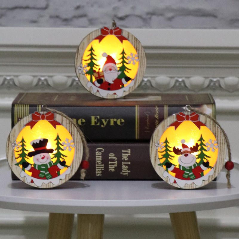 Svietiace Vianočné Drevené Ozdoby Led Svetlo Santa Claus Deer Lamp Dekorácie