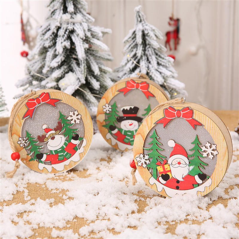 Svietiace Vianočné Drevené Ozdoby Led Svetlo Santa Claus Deer Lamp Dekorácie