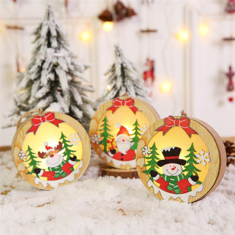 Svietiace Vianočné Drevené Ozdoby Led Svetlo Santa Claus Deer Lamp Dekorácie