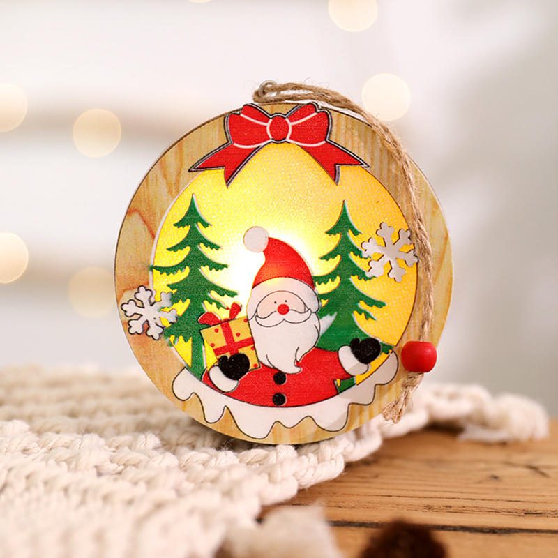 Svietiace Vianočné Drevené Ozdoby Led Svetlo Santa Claus Deer Lamp Dekorácie