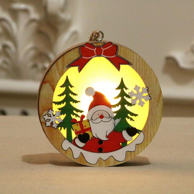 Svietiace Vianočné Drevené Ozdoby Led Svetlo Santa Claus Deer Lamp Dekorácie