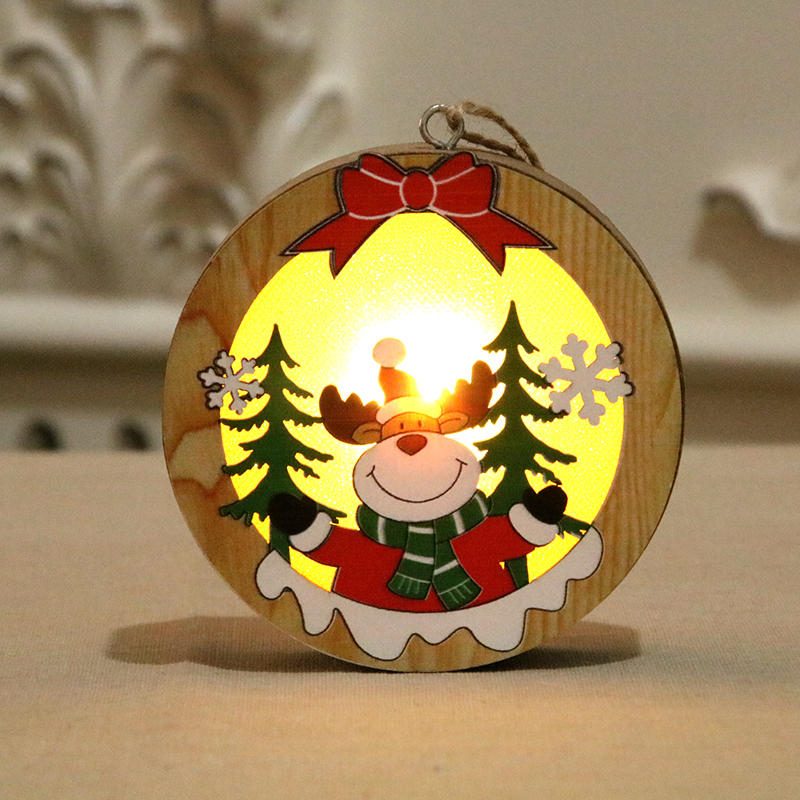 Svietiace Vianočné Drevené Ozdoby Led Svetlo Santa Claus Deer Lamp Dekorácie