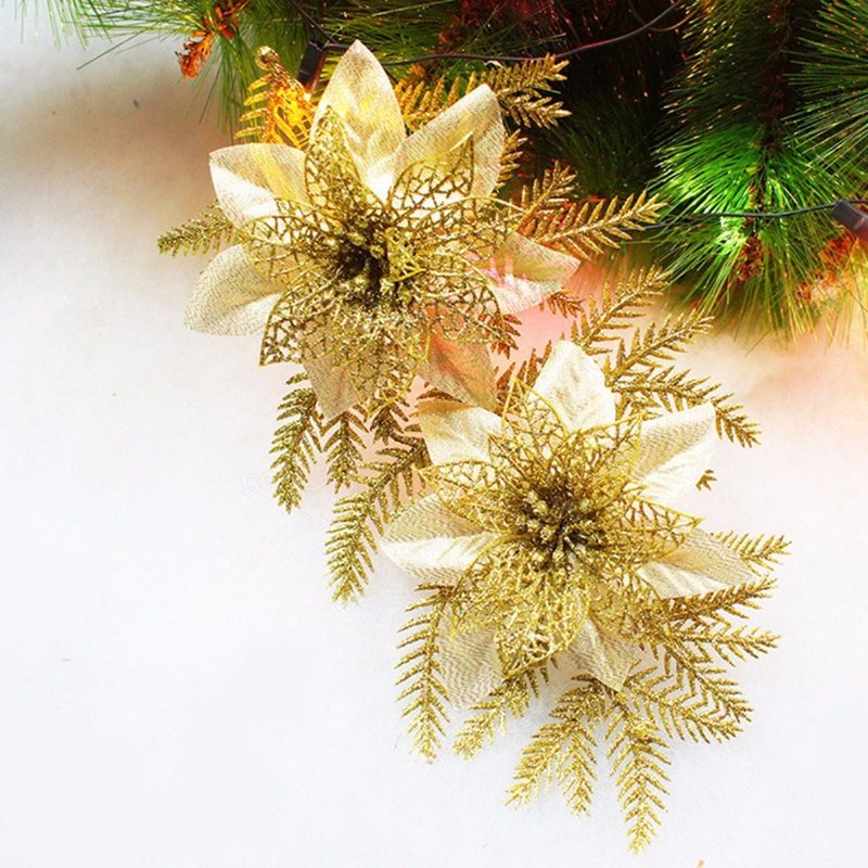 Trblietavé Umelé Kvety Na Vianočný Stromček Ozdoba S Príveskom Vianočná Párty Dekorácia