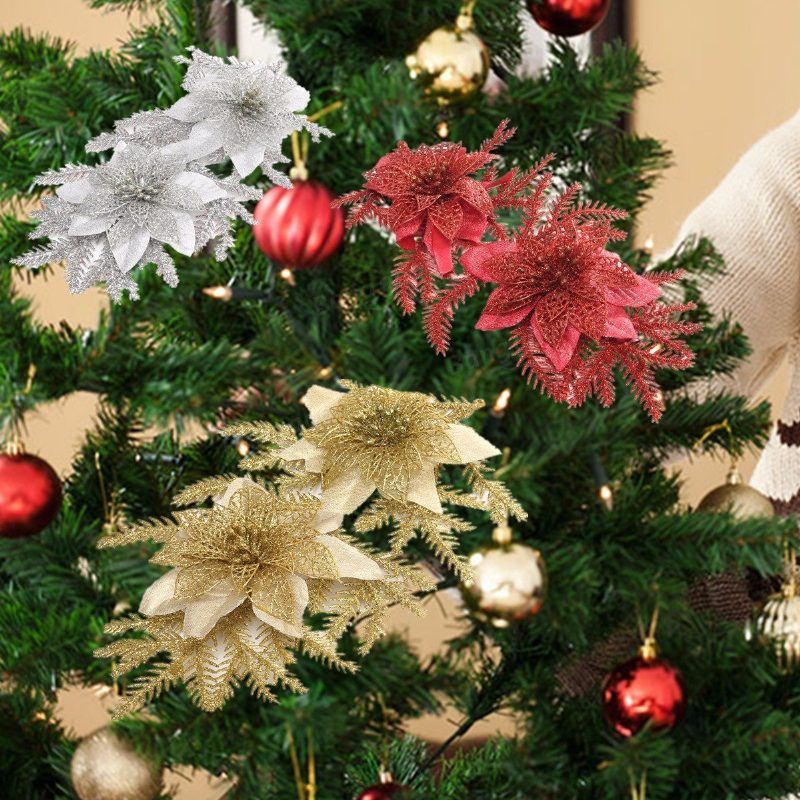 Trblietavé Umelé Kvety Na Vianočný Stromček Ozdoba S Príveskom Vianočná Párty Dekorácia