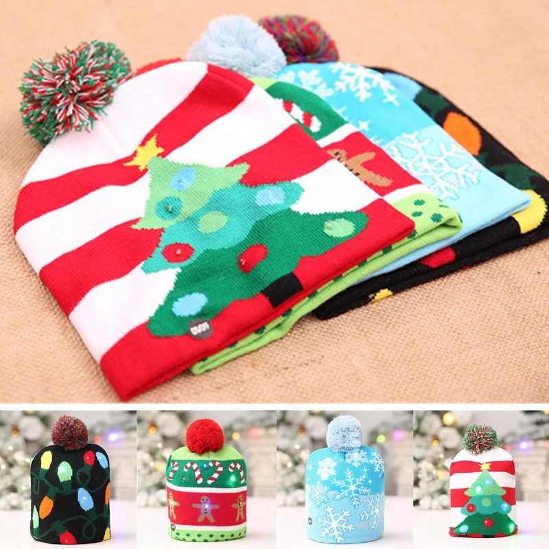 Vianočná Led Svetlá Zimná Teplá Čiapka S Čiapkou Santa Claus Snowflake Knitted Hat