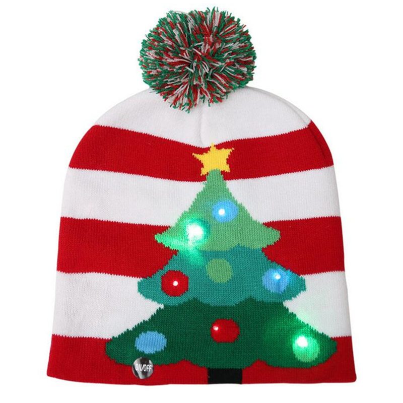 Vianočná Led Svetlá Zimná Teplá Čiapka S Čiapkou Santa Claus Snowflake Knitted Hat