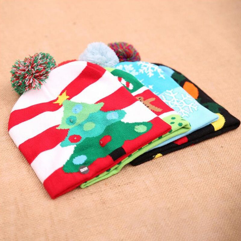 Vianočná Led Svetlá Zimná Teplá Čiapka S Čiapkou Santa Claus Snowflake Knitted Hat