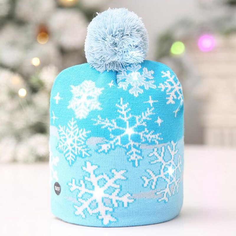 Vianočná Led Svetlá Zimná Teplá Čiapka S Čiapkou Santa Claus Snowflake Knitted Hat