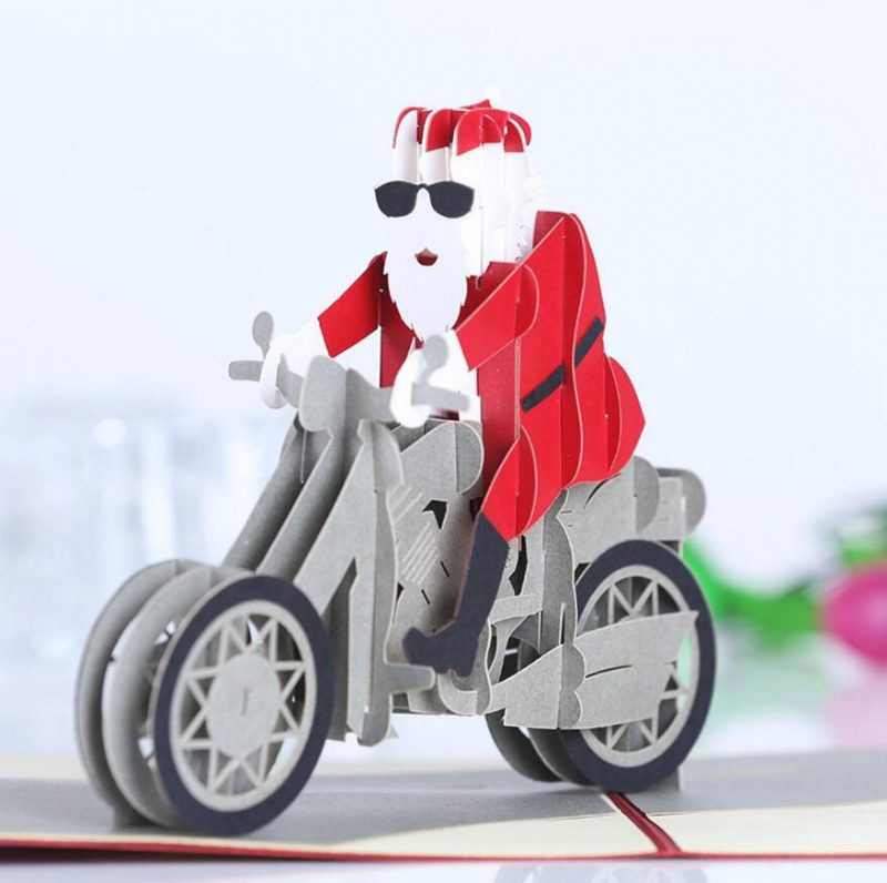 Vianočné 3d Motocykel Santa Claus Pop Up Blahoželanie Darčeky Party