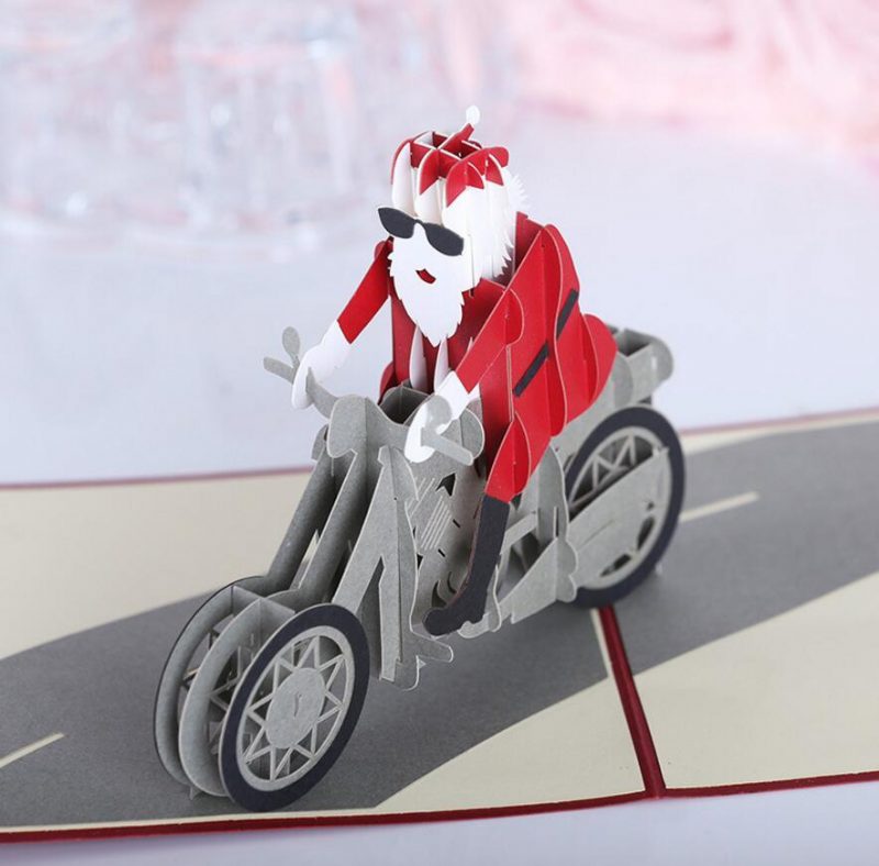 Vianočné 3d Motocykel Santa Claus Pop Up Blahoželanie Darčeky Party