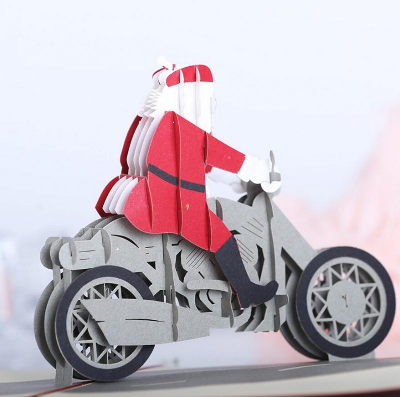 Vianočné 3d Motocykel Santa Claus Pop Up Blahoželanie Darčeky Party