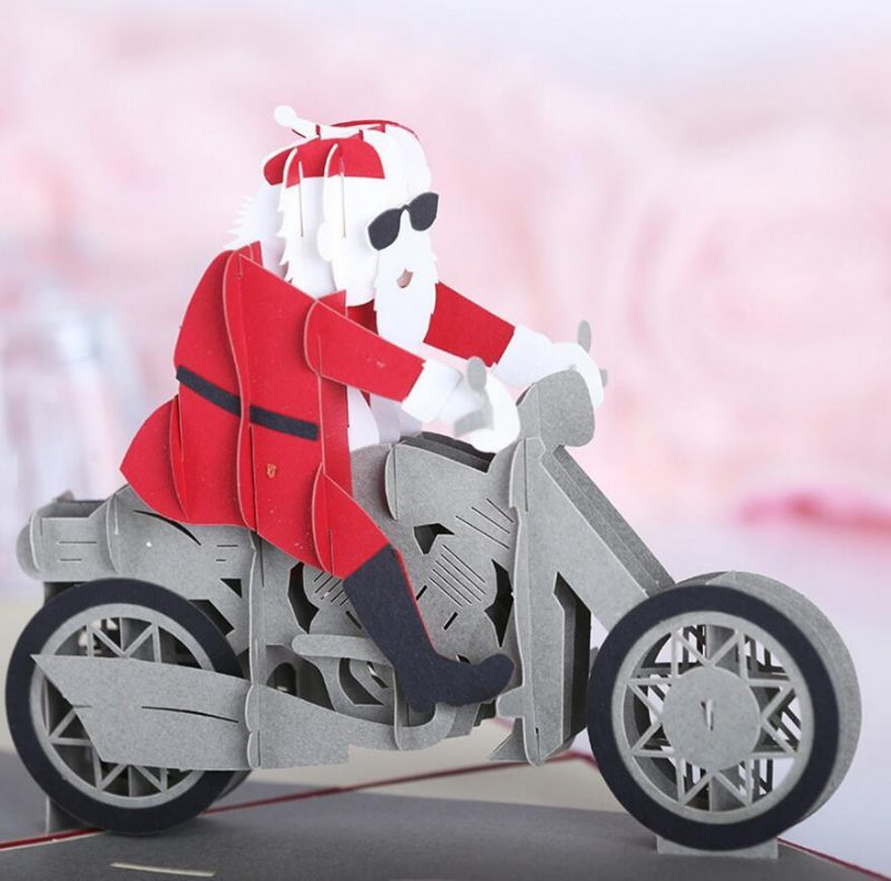 Vianočné 3d Motocykel Santa Claus Pop Up Blahoželanie Darčeky Party