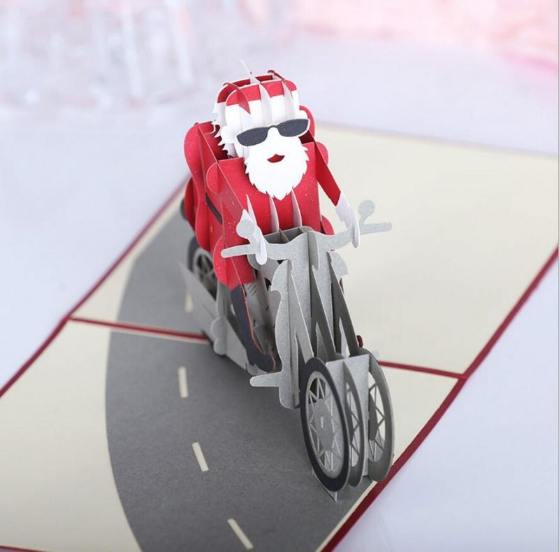 Vianočné 3d Motocykel Santa Claus Pop Up Blahoželanie Darčeky Party