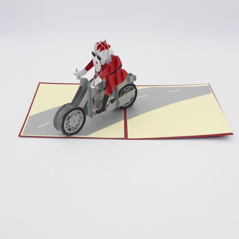 Vianočné 3d Motocykel Santa Claus Pop Up Blahoželanie Darčeky Party