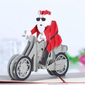 Vianočné 3d Motocykel Santa Claus Pop Up Blahoželanie Darčeky Party