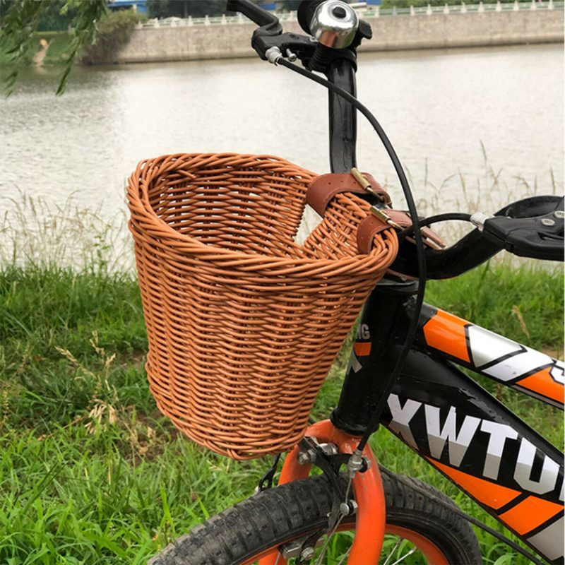 Bikight Detský Ratanový Bicykel Predný Košík Kožený Remienok Nákupný Úložný Kufrík Diy Príslušenstvo