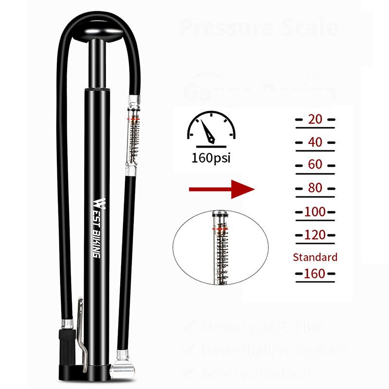 West Biking Vysokotlaková Podlahová Pumpa Aktivovaná Nohou 160psi Cyklistická Nafukovač Pneumatík S Ventilom Schrader Presta